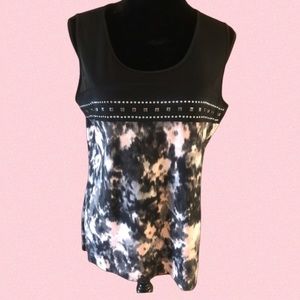 Black & floral abstract sleeveless BLOUSE  Size LARGE NWT